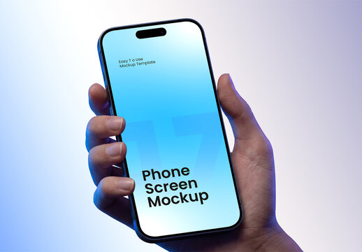 Realistic Smartphone Screen Mockup Held in Hand