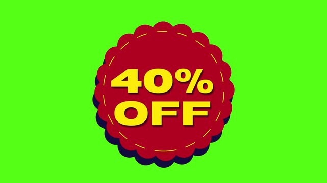 40 Percent Off Sale Discount Badge Animation on Green Screen