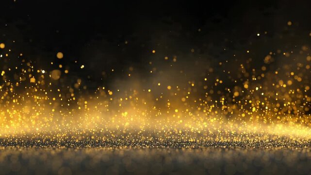 Golden Particles Floating in Dark Atmosphere for Spiritual Background