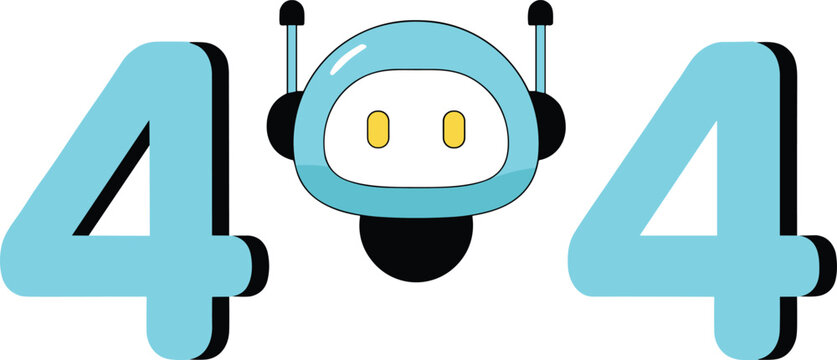Creative 404 error page design featuring a cute robot head instead of a zero for website maintenance and technical issues