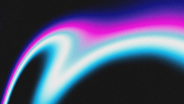 Abstract grainy gradient wave background with neon pink, blue, and purple light trails on a black textured backdrop. Modern vapor wave aesthetic.