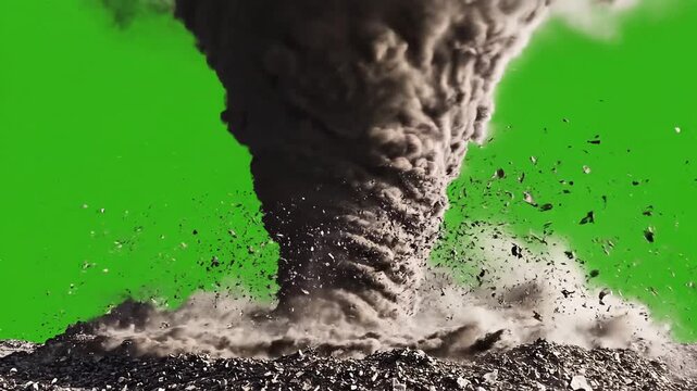 Tornado, swirling storm, natural disaster, green background, isolated weather effect ai 4k Video