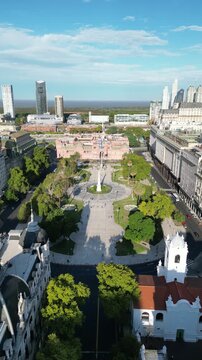 Aerial view of Casa Rosada and Plaza de Mayo in downtown Buenos Aires, Argentina