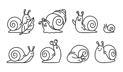 Cartoon snail outline vector collection with playful garden snail characters © Hazara