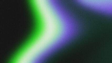 Fototapeta premium Grainy abstract gradient background with a smooth curved blend of neon green, purple, and black.