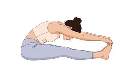 Fototapeta premium Woman doing Paschimottanasana yoga pose, seated forward bend, flexibility
