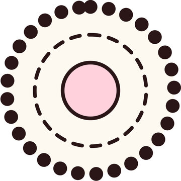 Simple vintage lace style circular graphic with concentric dotted patterns and a soft pink illustration