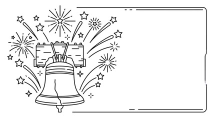 Liberty Bell with Fireworks Line Art Illustration for Independence Day. © Budi Prakoso