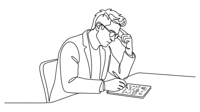 Businessman sitting at a desk looking stressed.