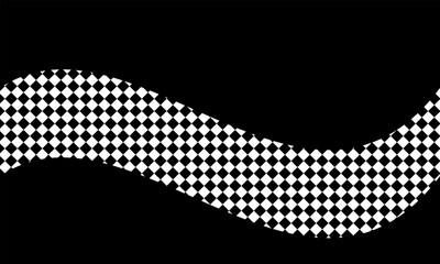 Fototapeta premium Wavy checkered racing flag pattern banner design element on a solid dark black background illustration