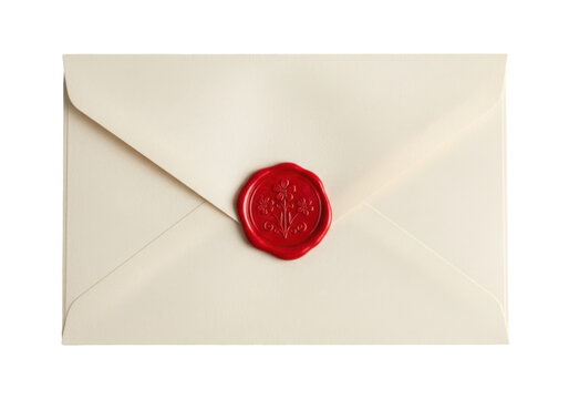 Cream envelope with a red wax seal isolated on transparent background