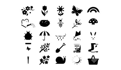 Spring Flat Icons Pack Vector Collection with Flowers Butterflies Rain and Garden Elements © MdShakil