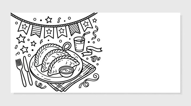 Hand drawn illustration of tasty empanadas on a plate for a festive party.