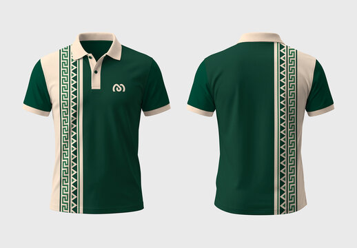 Stylish Dark Green and Cream Polo T-shirt Design