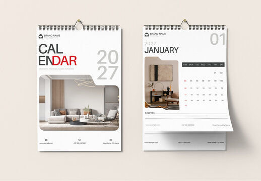 Minimal 2027 Wall Calendar Design with Interior Photo
