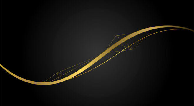 Fondo negro elegante con una l&iacute;nea curva dorada fluida y detalles geom&eacute;tricos sutiles