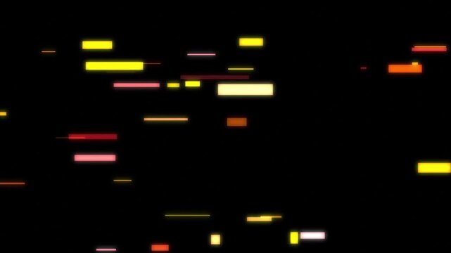 Digital data stream glitching movement with colorful pixel fragments on black background motion graphic