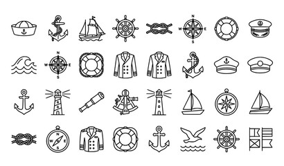 Sailor outline icon collection with editable maritime and nautical vector symbols © Md