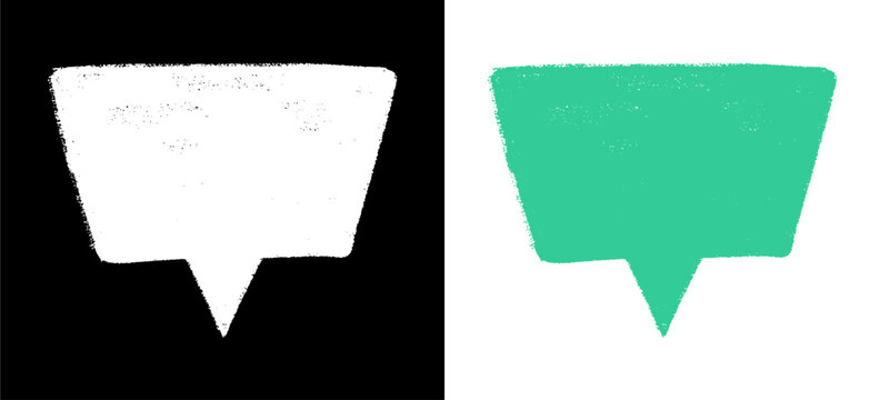 Inverted trapezoid comic speech bubble with hand drawn crayon texture in teal green. Creative doodle element for cartoon dialogue and graphic design.