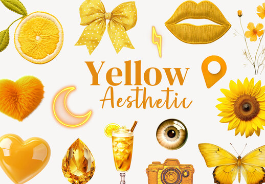 Vibrant Yellow Themed Aesthetic Element Design Set