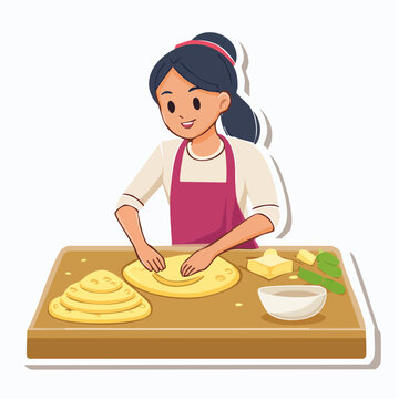 Woman making dough for baking or cooking