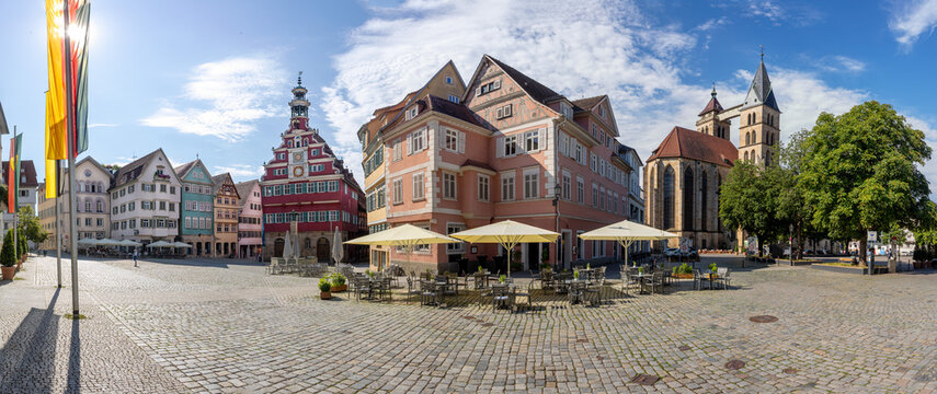 panorama high resolution of esslingen am neckar historical town center market square with city hall and church