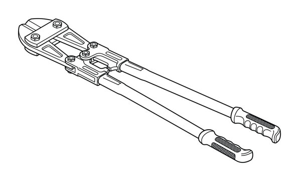 Vector outline of a large manual bolt cutter, industrial cutting tool.