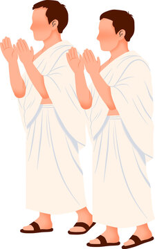 pilgrims in ihram clothing praying illustration