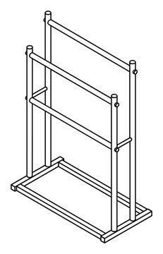 Minimalist vector illustration of a double rail garment stand for apparel