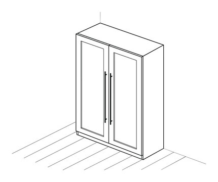 Modern Two-Door Wall Cabinet with Sleek Handles on Wood Flooring, Isometric View Line-art illustration 