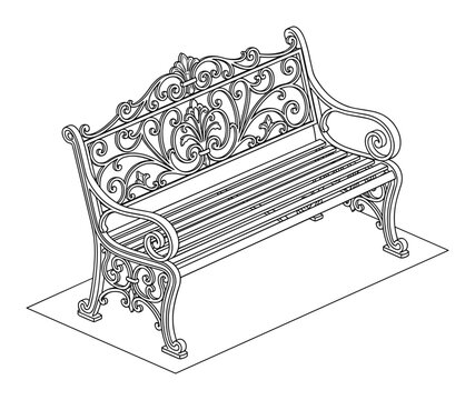 Ornate Victorian cast iron garden bench with intricate scrollwork and decorative details