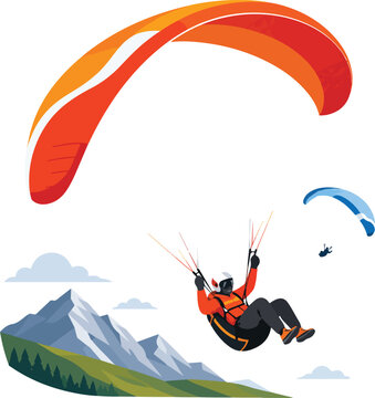 Paraglider flying over mountains and clouds paragliding