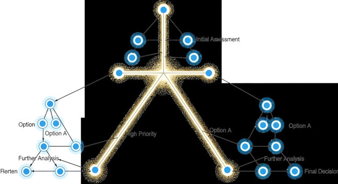 Vector workflow diagram, business process flowchart, glowing node connections, management structure illustration
