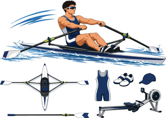 Rower in a scull boat with rowing equipment and gear © Nargis