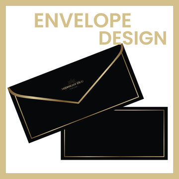 Luxury Stationery Design, envelope design for perfume Brand in black and gold accents