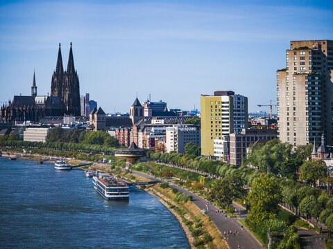 Cologne city skyline with Cologne Cathedral and Rhine river on September 7, 2025 in Germany