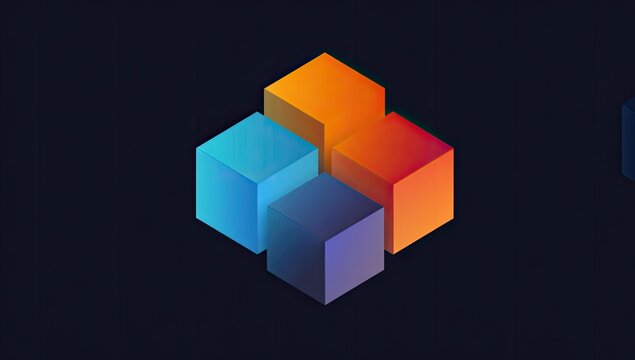 Abstract graphic of four colored cubes arranged in a four-square grid