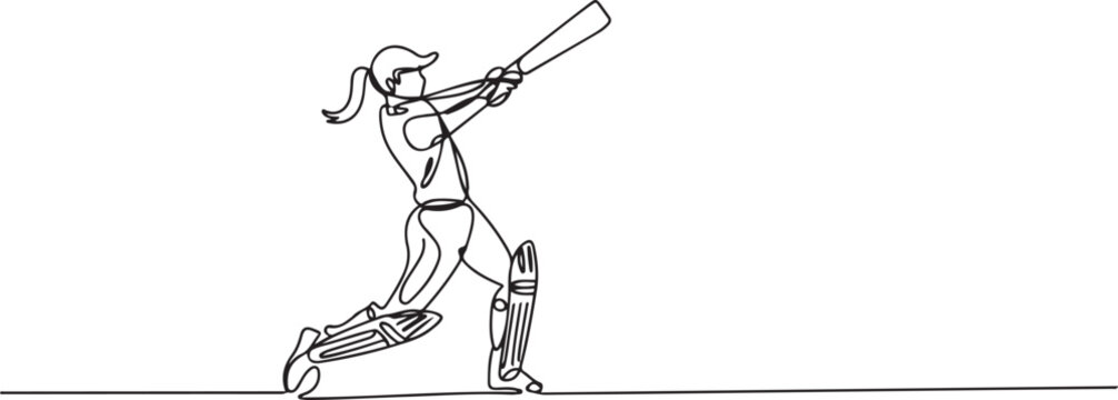 Female Cricket Coaching Emblem, Woman Cricket Academy logo Vector illustration of a girl cricket player sketch. one line Icon drawing