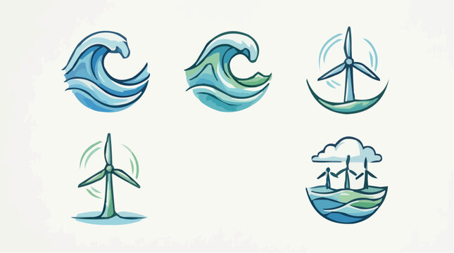 Set of eco friendly ocean wave and sailing icons