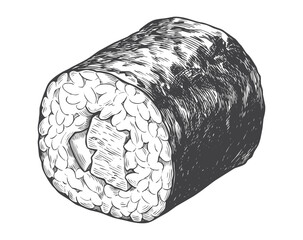 Vintage Engraving Style Futomaki Sushi Roll Vector Illustration for Asian Restaurant Menus and Food Packaging © Aglonema