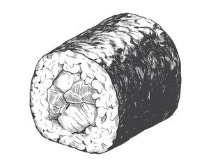 Traditional Maki Sushi Roll Vintage Hand Drawn Vector Illustration for Japanese Menus and Seafood Branding © Aglonema