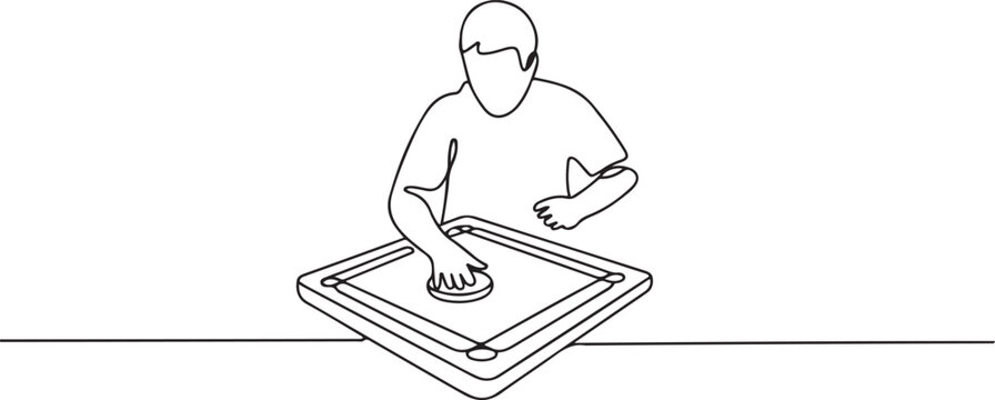 Carrom Board game logo silhouette, carrom illustration, Outline sketch drawing of carrom board player. one line Icon drawing