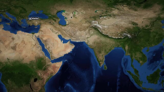 Animated Flight Route Map Showing Airplane Path from Istanbul to Bangkok