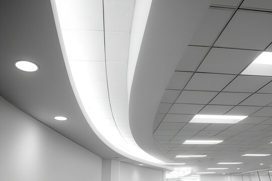Modern interior with a curved white ceiling and recessed lights