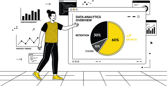 Data Analytics Overview Icon Set with Growth, Retention, and Churn for Business, Analytics, and Performance Tracking Designs