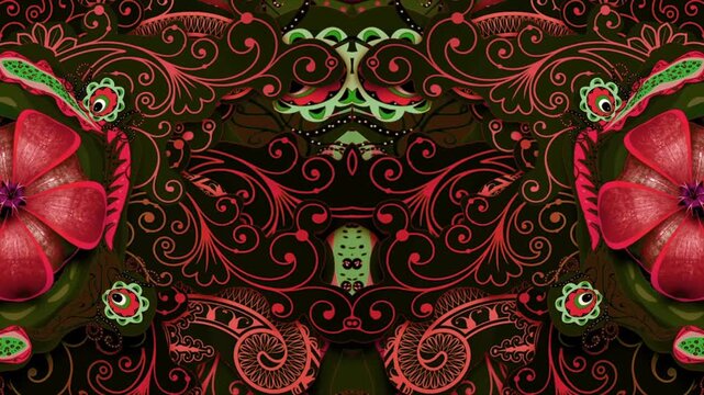 Deep Red and Gold Mandala VJ Loop with Exotic Floral Patterns