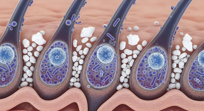 3d render of hair follicles showing healthy hair growth process, medical illustration, scientific anatomy