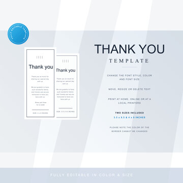 Minimalist thank you card layout elegant event printable template