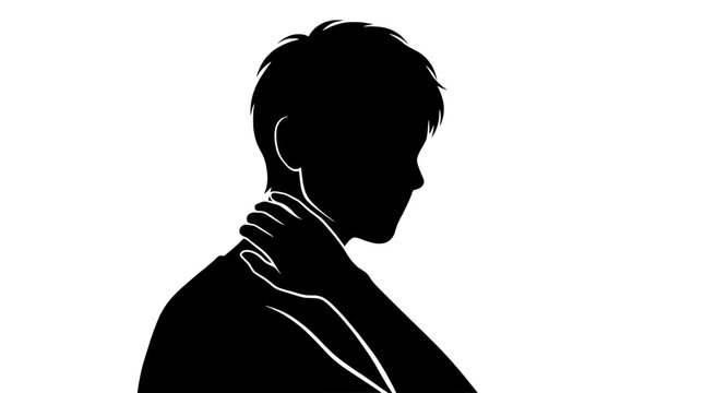 Silhouette of a person wearing a scarf with a detailed neckline featuring profile, black and white, fashion with winter and cold elements for