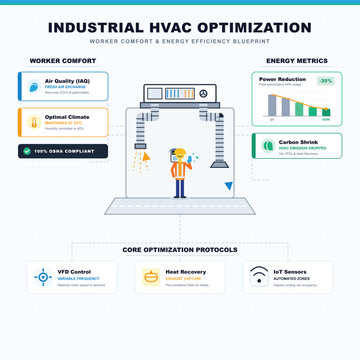 Industrial HVAC optimization infographic layout dashboard template